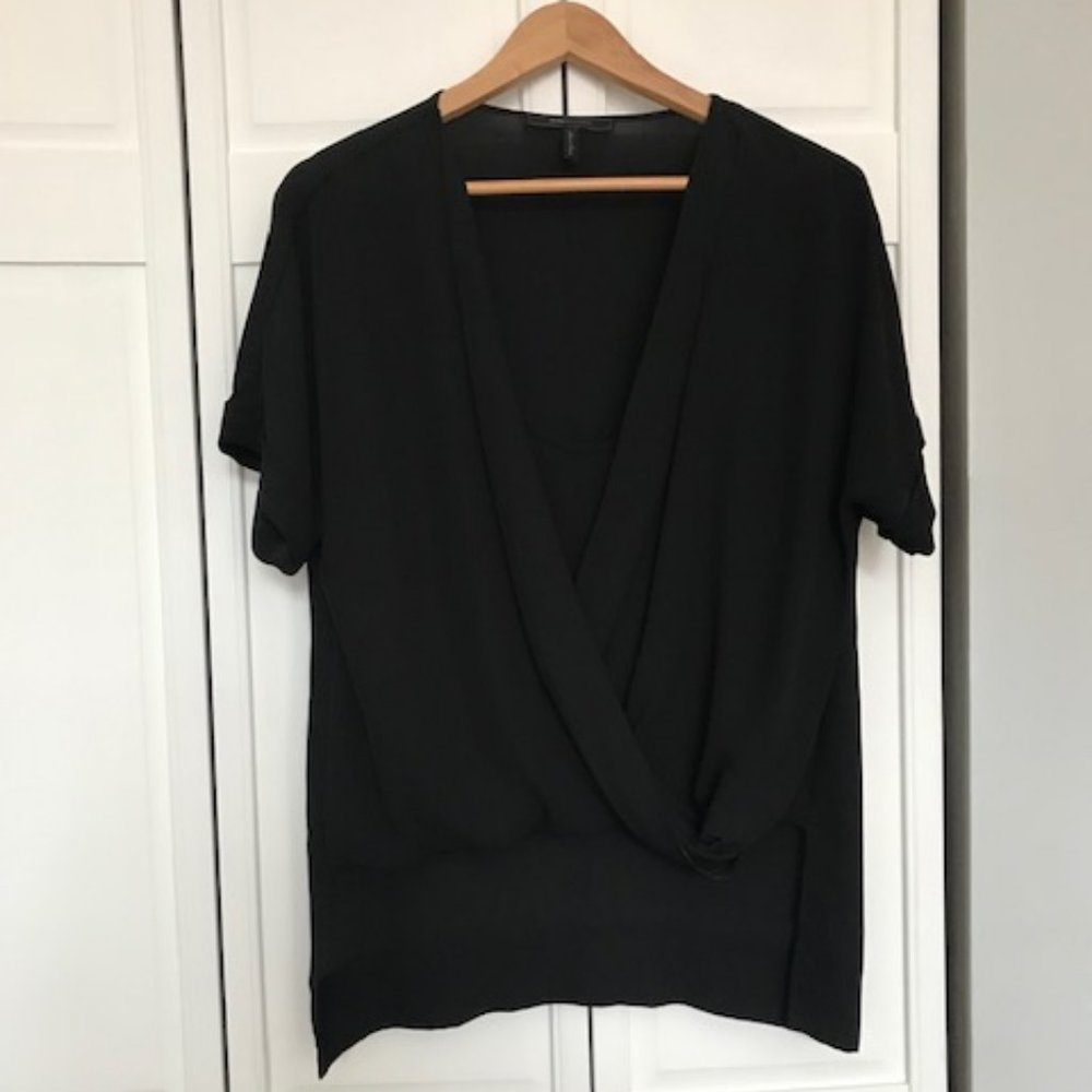 BCBGMAXAZRIA Natty Wrap-Front Black Blouse-Size M